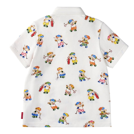 MIKI HOUSE Golf Bear All-Over Polo Shirt for Kids