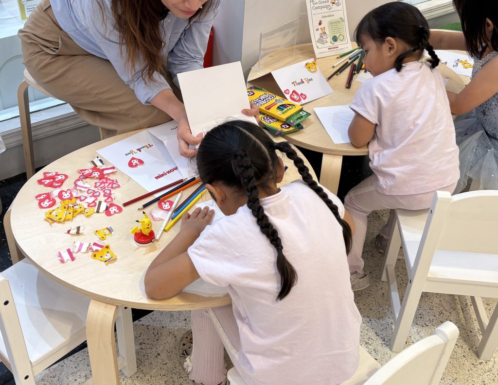Fabric craft activities at MIKI HOUSE Tangram in New York during the 2025 Go Green campaign