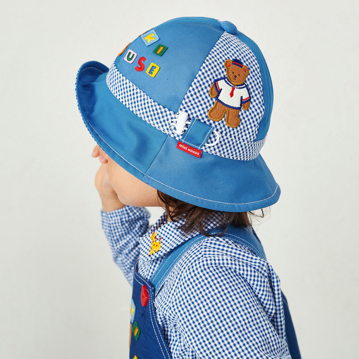 Classic MIKI HOUSE Bear Gingham Patchwork Hat (UV Protection)