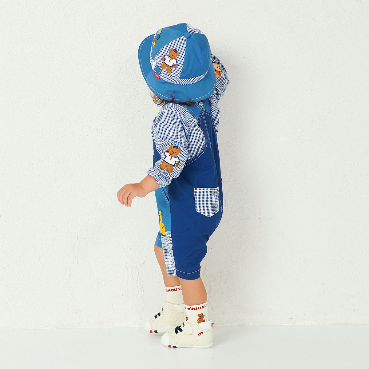 Classic MIKI HOUSE Bear Gingham Patchwork Hat (UV Protection)