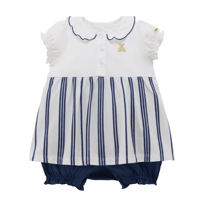 Teddy Bear Emblem Short Coastal Stripe Rompers
