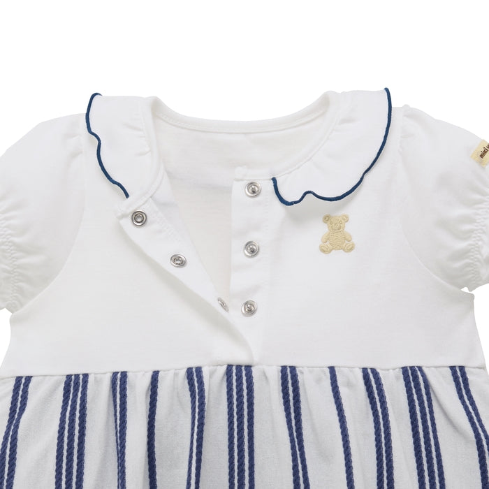 Teddy Bear Emblem Short Coastal Stripe Rompers