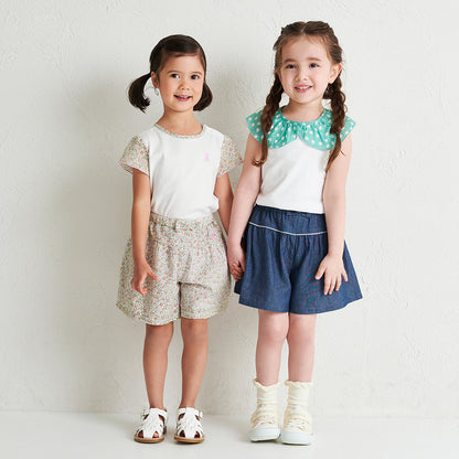 Teddy Bear Emblem Ribbon Culotte Skirt