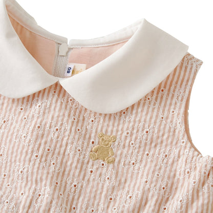 Teddy Bear Emblem Seersucker Lace Dress