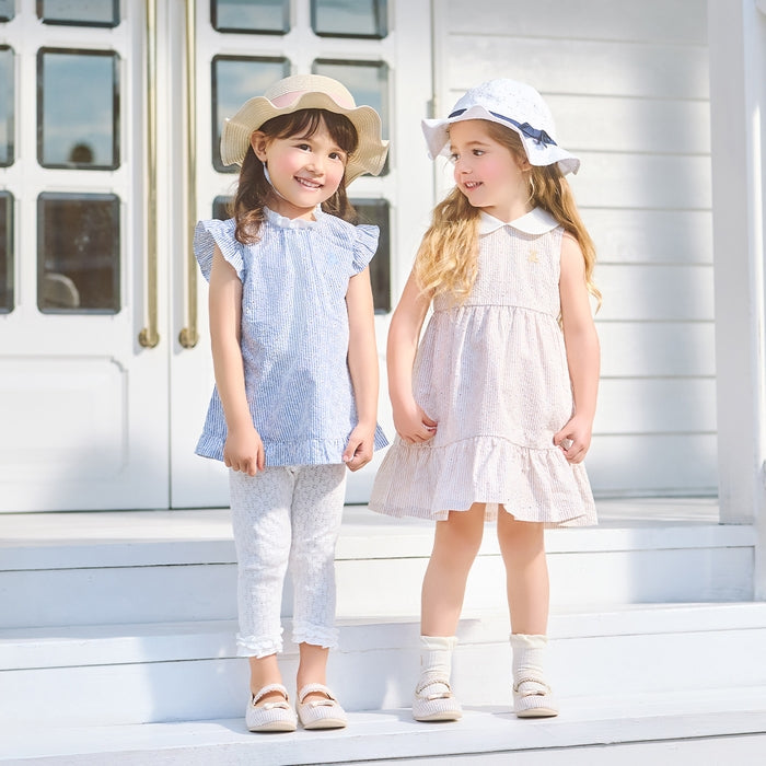 Teddy Bear Emblem Seersucker Lace Dress