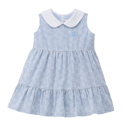 Teddy Bear Emblem Seersucker Lace Dress