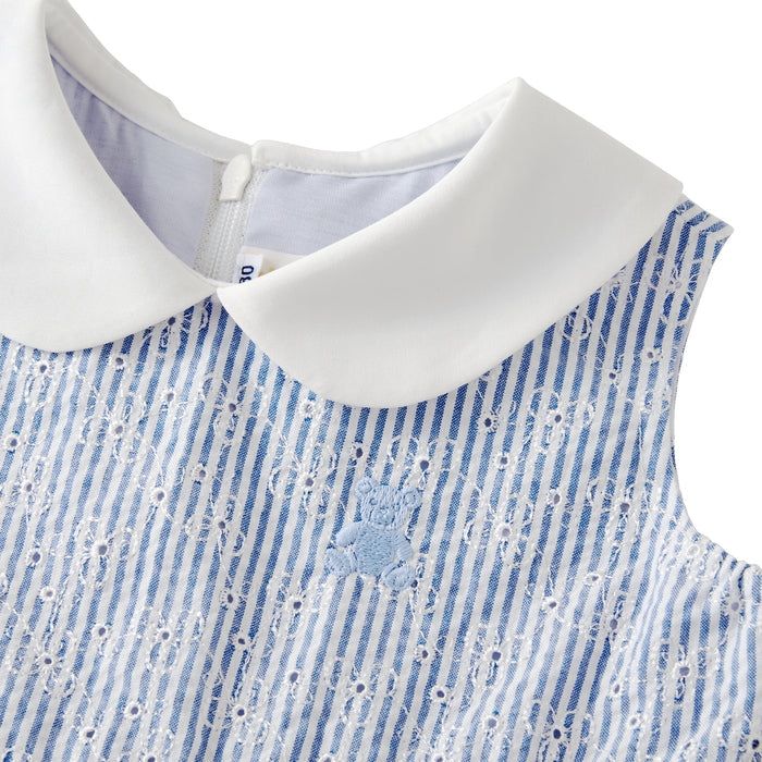 Teddy Bear Emblem Seersucker Lace Dress