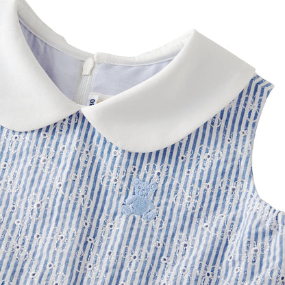 Teddy Bear Emblem Seersucker Lace Dress