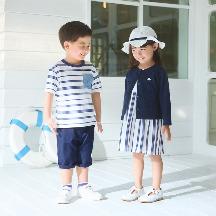 Teddy Bear Emblem Coastal Stripe Tee