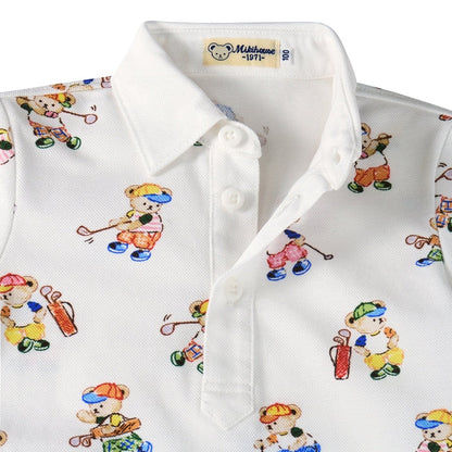 MIKI HOUSE Golf Bear All-Over Polo Shirt for Kids