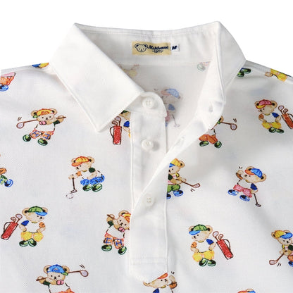 MIKI HOUSE Golf Bear All-Over Polo Shirt for Adults