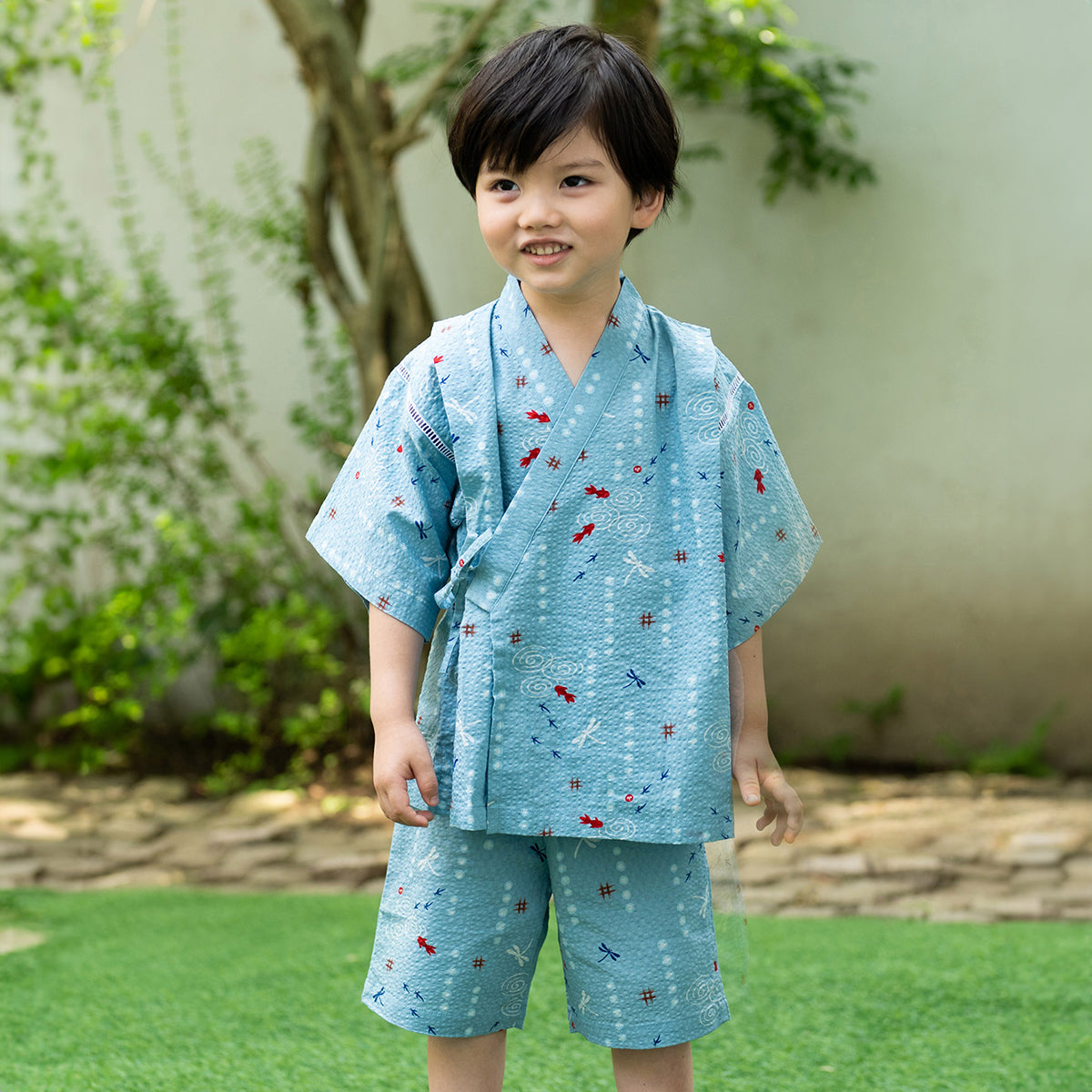 Two-piece Kimono Jinbei - Playing at the Waterside