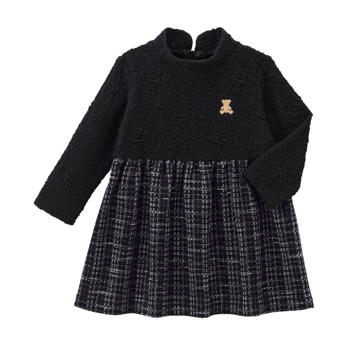 Teddy Bear Emblem Contrast High-Collar Dress