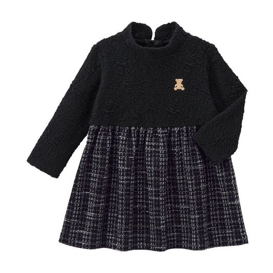 Teddy Bear Emblem Contrast High-Collar Dress