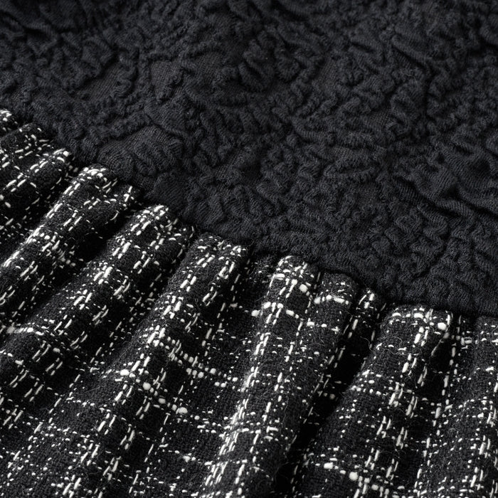 Teddy Bear Emblem Contrast High-Collar Dress