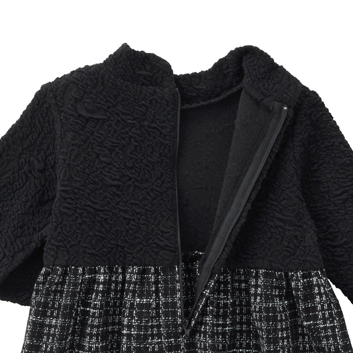 Teddy Bear Emblem Contrast High-Collar Dress