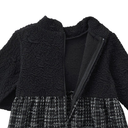 Teddy Bear Emblem Contrast High-Collar Dress