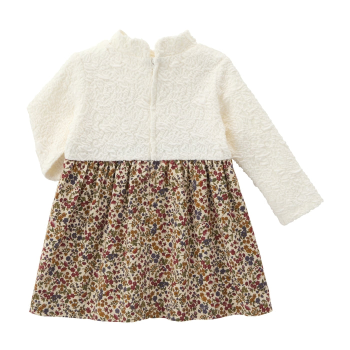 Teddy Bear Emblem Contrast High-Collar Dress