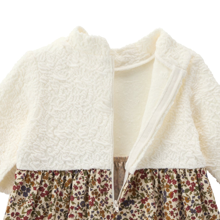 Teddy Bear Emblem Contrast High-Collar Dress