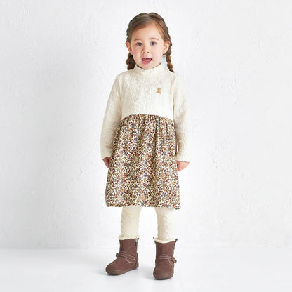 Teddy Bear Emblem Contrast High-Collar Dress