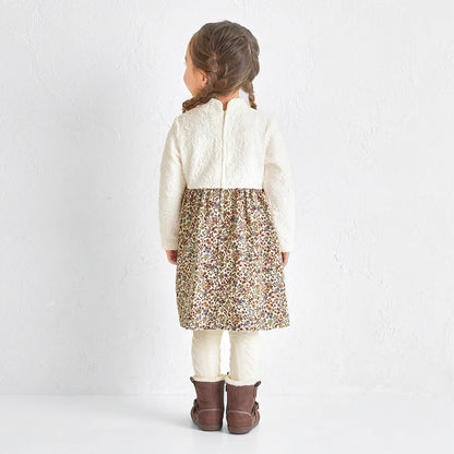 Teddy Bear Emblem Contrast High-Collar Dress