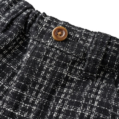 Teddy Bear Emblem Tweed Wide-Leg Pants