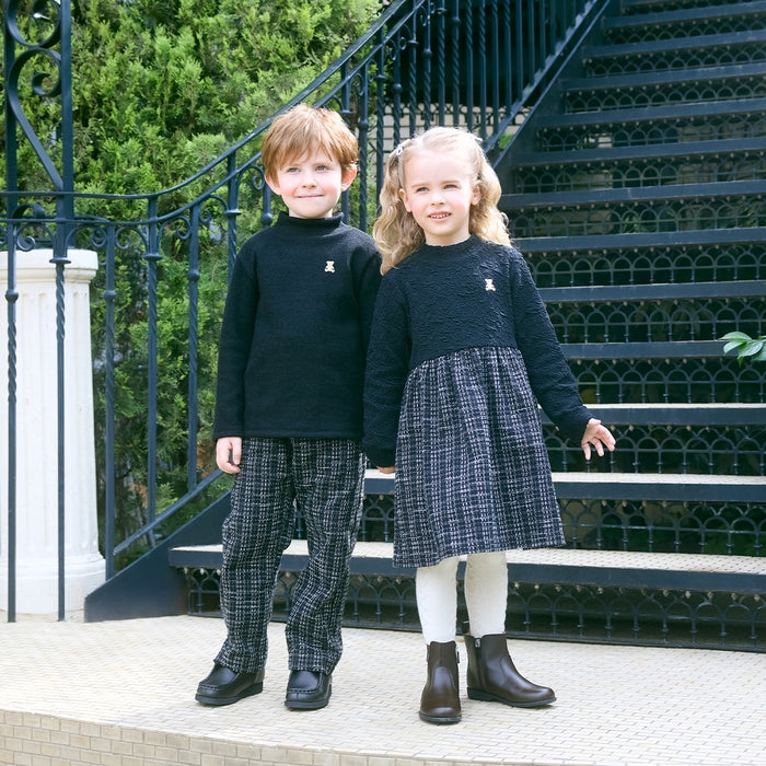 Teddy Bear Emblem Tweed Wide-Leg Pants