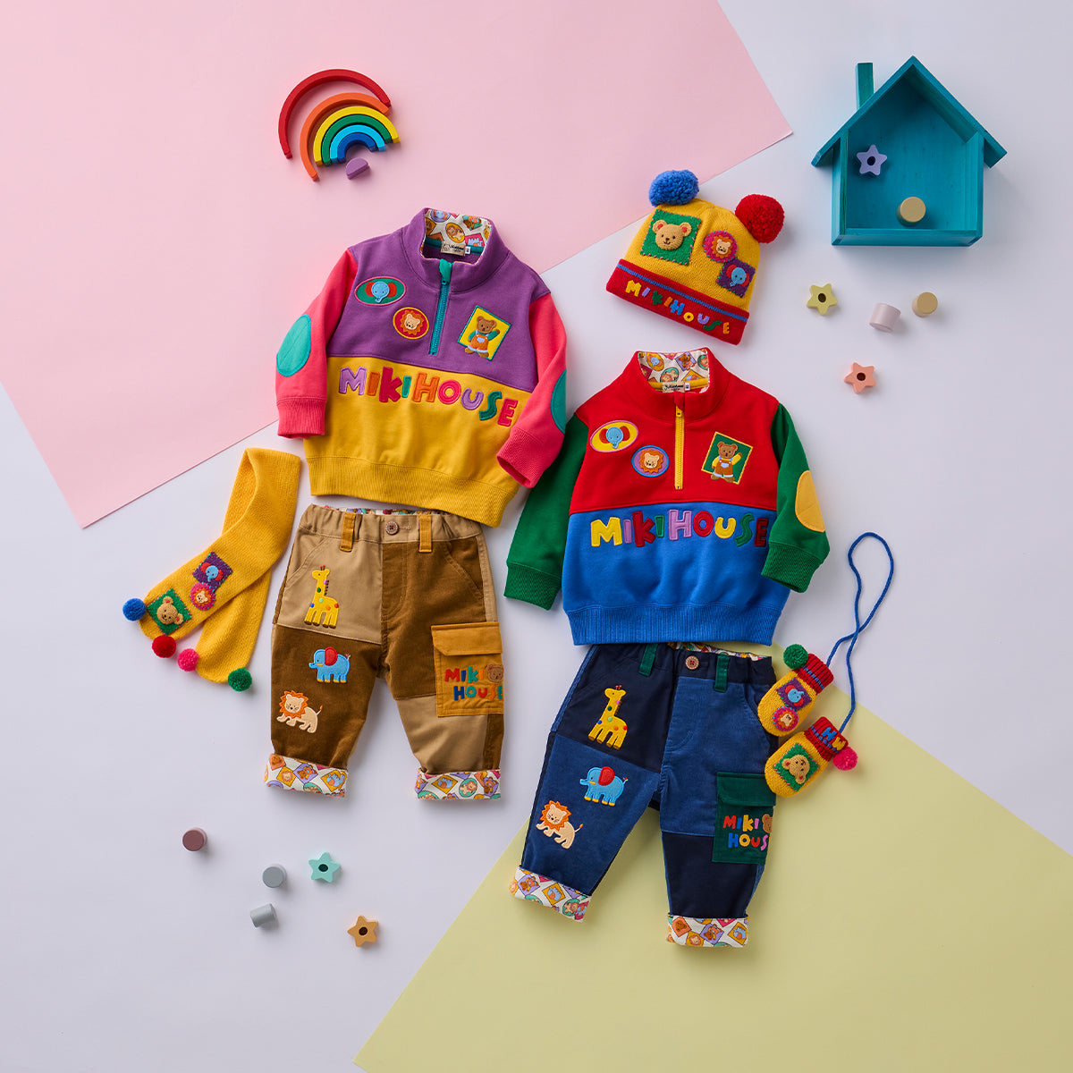 Classic MIKI HOUSE Bear Patchwork Pants