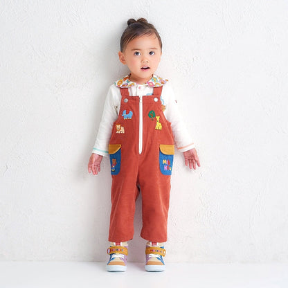 Classic MIKI HOUSE Bear Zip-Up Corduroy Overalls