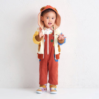 Classic MIKI HOUSE Bear Zip-Up Corduroy Overalls