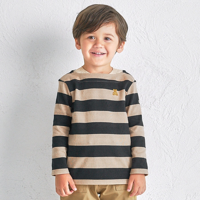 Teddy Bear Emblem Striped Boatneck Tee