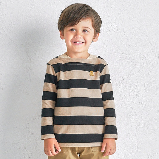 Teddy Bear Emblem Striped Boatneck Tee
