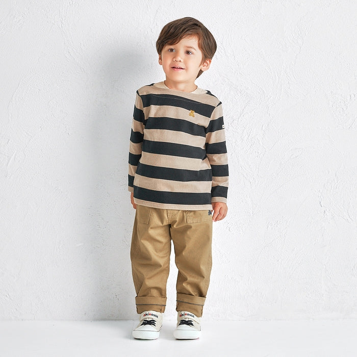 Teddy Bear Emblem Striped Boatneck Tee