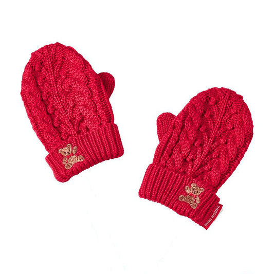 MIKI HOUSE Bear Cable Knit Mittens