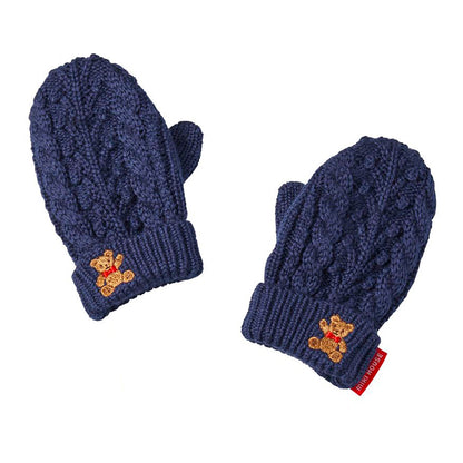 MIKI HOUSE Bear Cable Knit Mittens