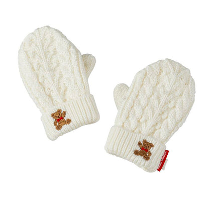 MIKI HOUSE Bear Cable Knit Mittens