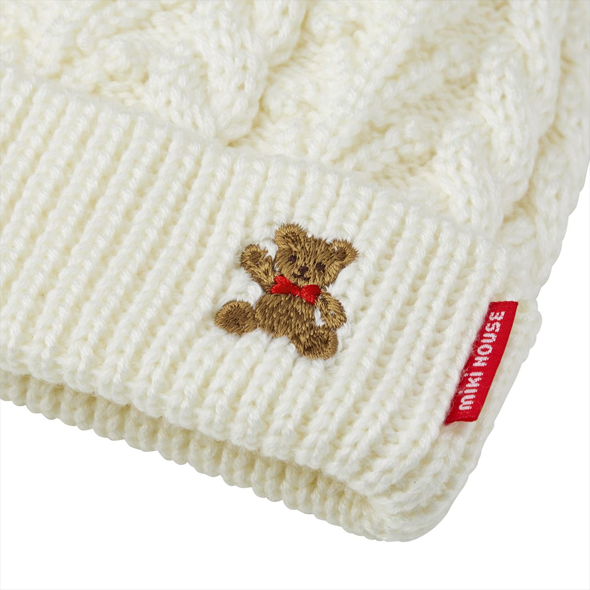 MIKI HOUSE Bear Cable Knit Beanie