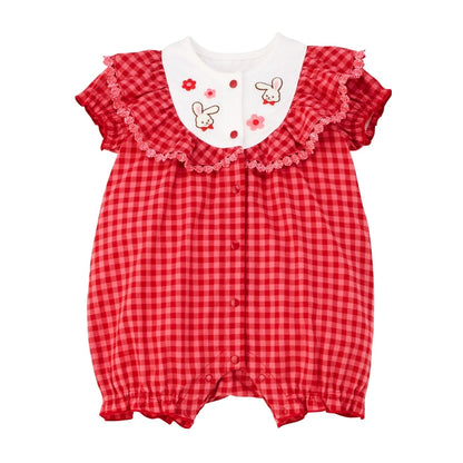 Short Sweet Gingham Lace Rompers