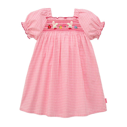 Sunlit Pink Gingham Smock Dress