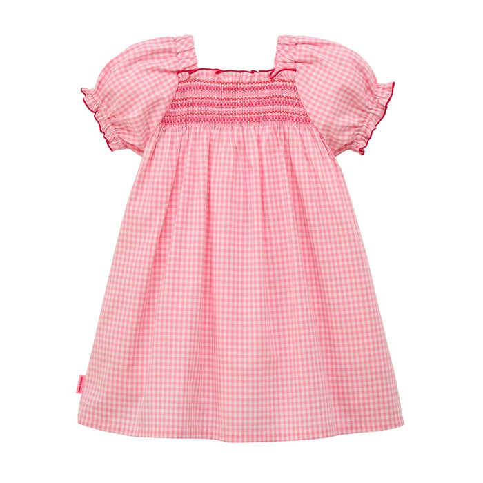 Sunlit Pink Gingham Smock Dress