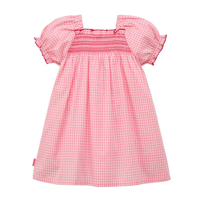 Sunlit Pink Gingham Smock Dress