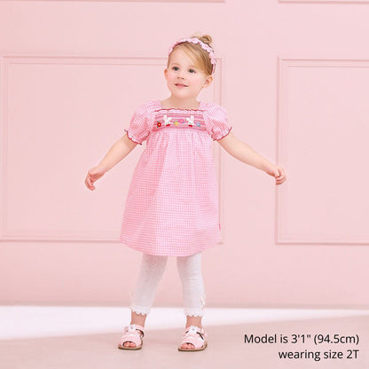 Sunlit Pink Gingham Smock Dress