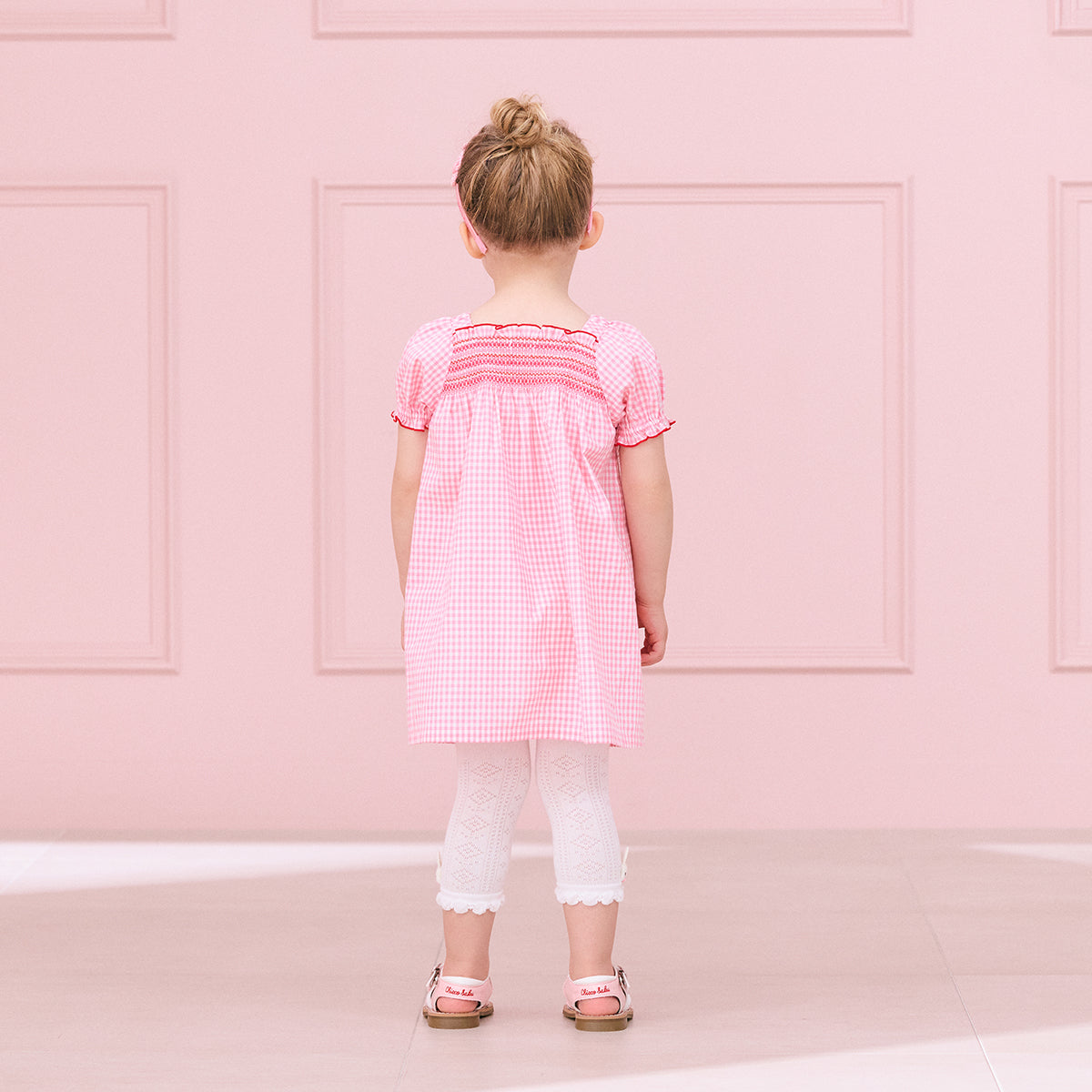 Sunlit Pink Gingham Smock Dress