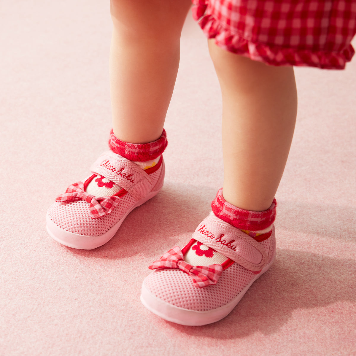 Double Raschel Mesh Sandals for Kids - Sweet Gingham Ribbon