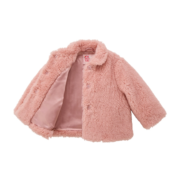 Seasonal Gray x Pink Merino Faux Fur Coat