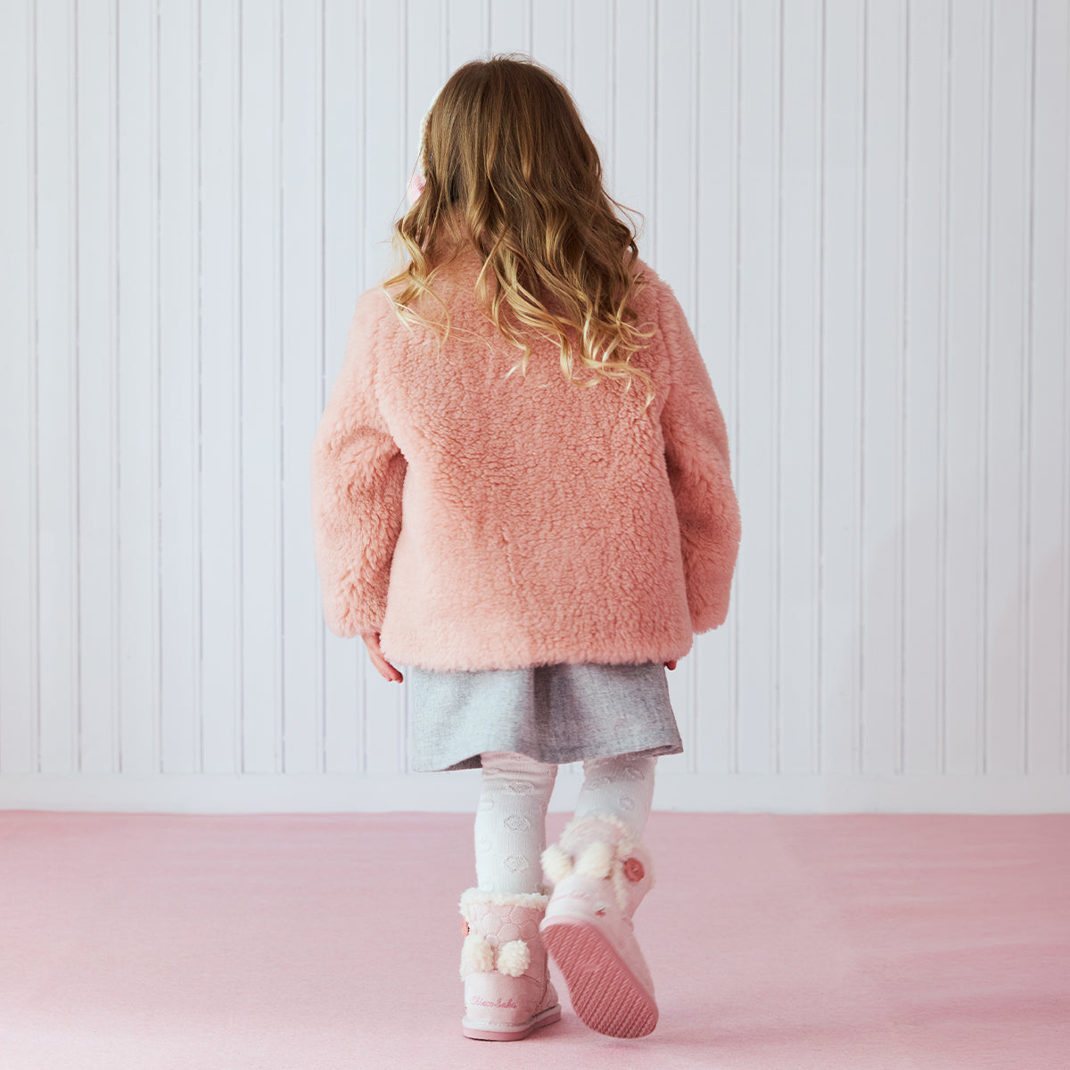 Seasonal Gray x Pink Merino Faux Fur Coat