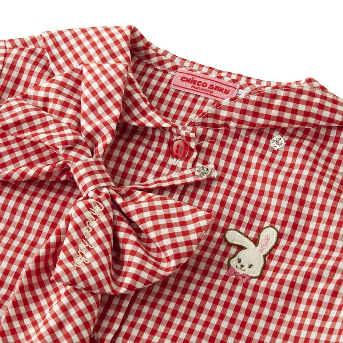 Sweet Gingham Ribbon Blouse