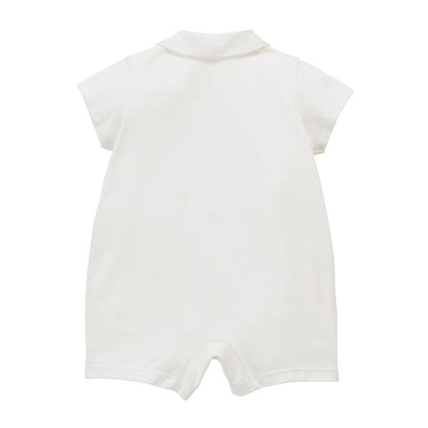 Sea Island Cotton Polo Short Rompers - WHITE