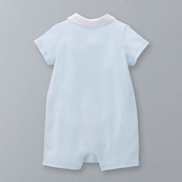 Sea Island Cotton Polo Short Rompers - BLUE