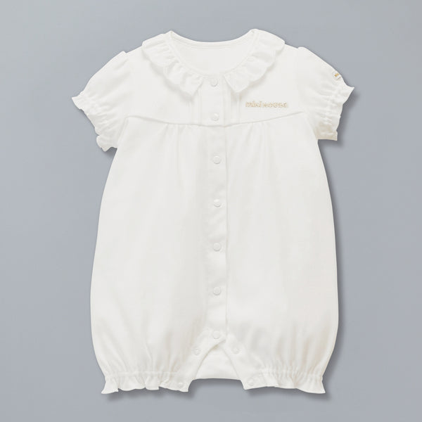 Sea Island Cotton Frill Collar Short Rompers - WHITE